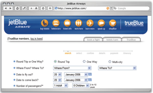 Screen from Jet Blue