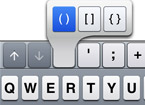 Mobile keyboard showing how to enter brackets