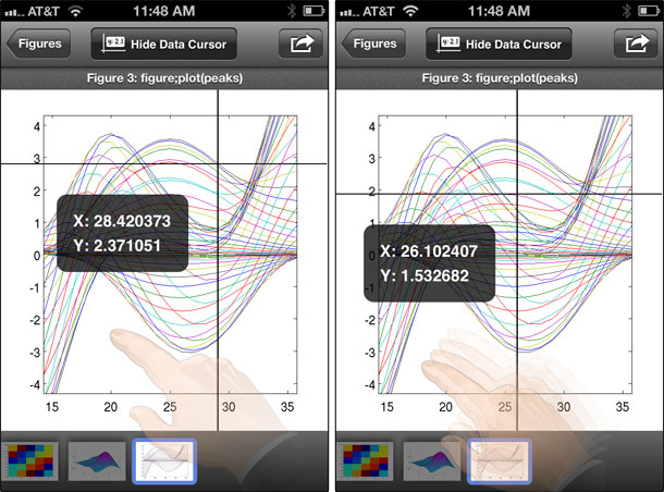 Two views of a screen showing X/Y cursor in different locations 