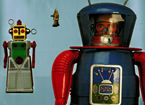 Closeup of space toys from the book cover