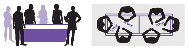 Diagrams showing the position of players around the table.