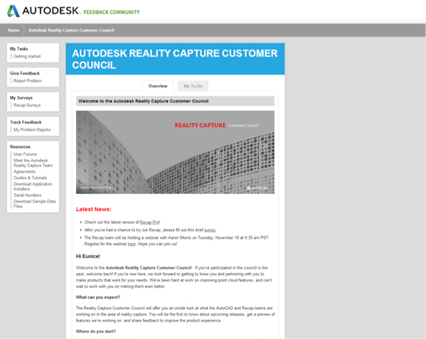 Screenshot of website for customer councils.