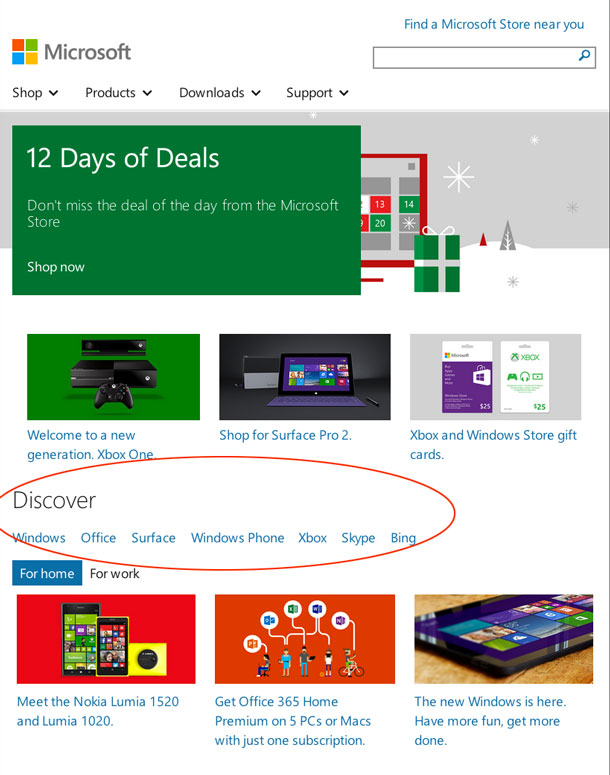 Mobile view of Microsoft homepage