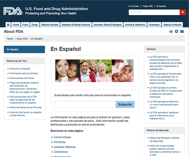 Screenshot of a web page translated into Spanish.