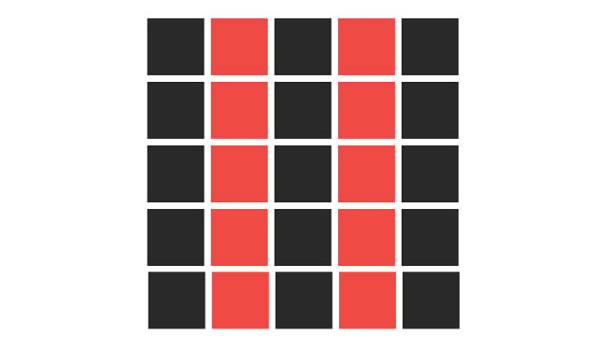 Alternating columns of red and black squares