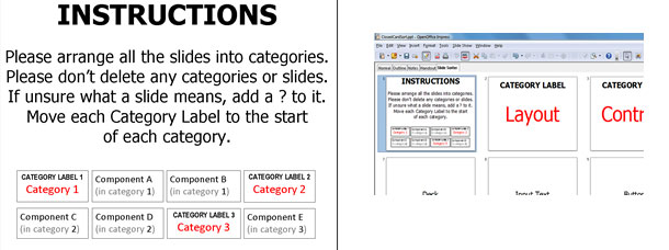 Screenshot of the instructions and the slide sorter.