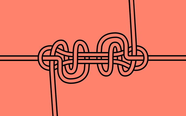 A line drawing of a complex knot pattern