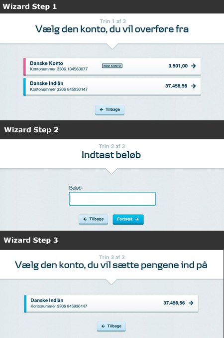 Screen images of the 3 steps of the wizard