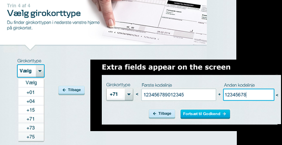 Screen image showing the extra fields that appear.