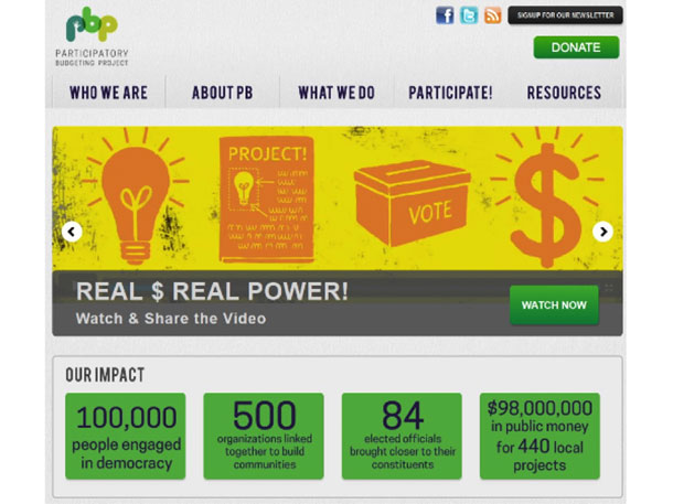 Screenshot of the Participatory Budgeting website showing the home page