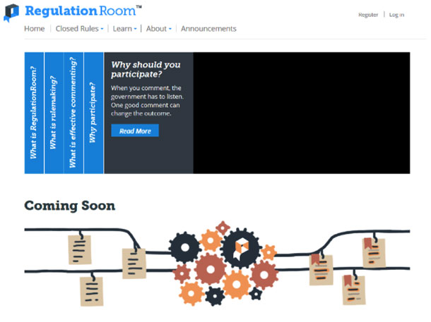 Screenshot of the Regulation Room website showing the overview of the process.