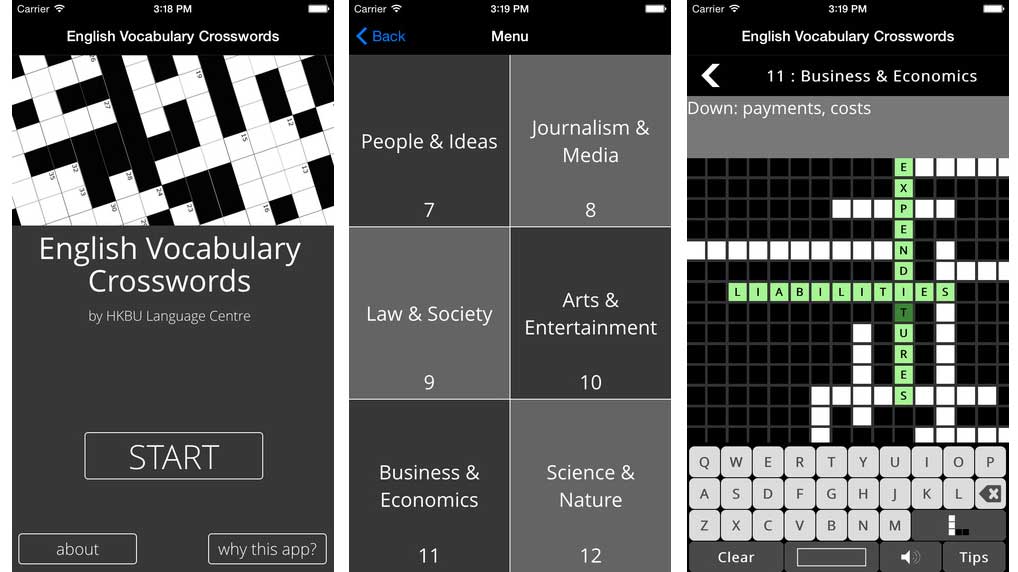 Mobile screens with crossword