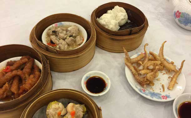 Chinese dim sum in serving dishes