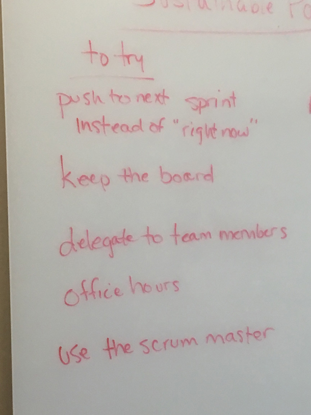 whiteboard text from an Agile retrospective.