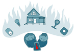 An image conveys a couple imagining their house burning down after seeing a troubling icon in their IoT app.