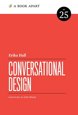 book with red cover and white title saying Conversational Design