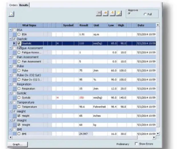 EHR user interface with a customer list control.